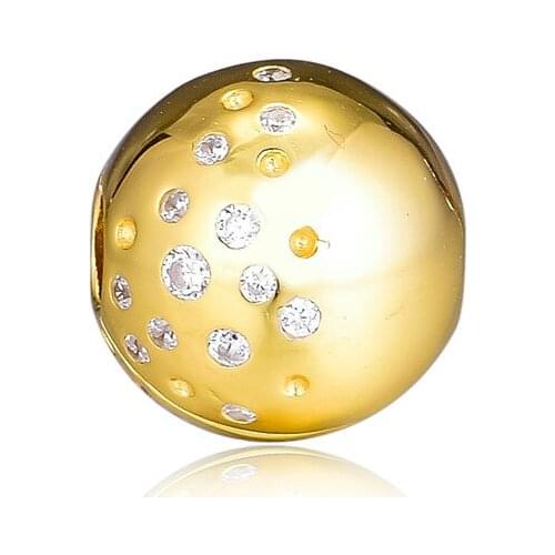 Spring Garden Shine Scattered Golden Shine Clip Charm Beads for Jewelry Making Pave Stones Round Silver 925 Beads for Bracelets