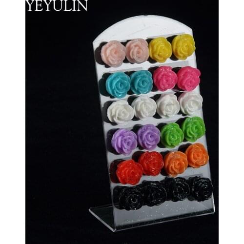 High Grade Trendy 12 pairs Multicolor Rose Flower Resin Stud Earring For Women Girl Ear Jewelry Wholesale