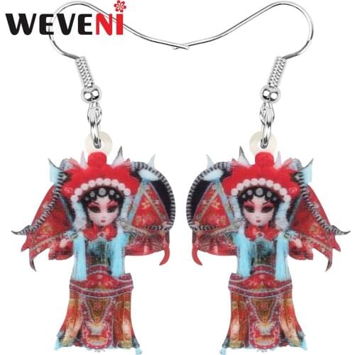 WEVENI Acrylic Red Chinese Beijing Opera Earrings Long Aesthetic Dangle Drop Jewelry For Women Girls Teen Charm Gift Accessories