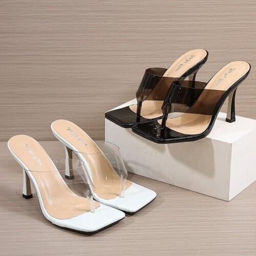 Womens Slippers 2021 New Fashion Transparent PVC Flip Herringbone Stiletto Sandals