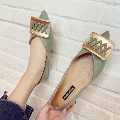 Women Flat Shoes Fashion Metal Basis Pointed New Spring Shallow High-quality Solid Color Office Womens Single Shoes W38-41