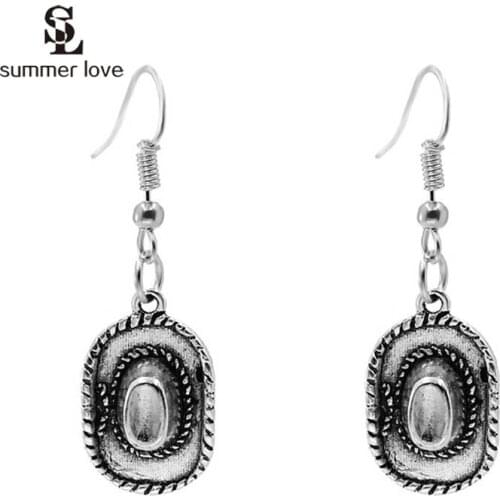 Gothic Punk Cowboy Hat Drop Earrings Antique Earrings Tibets Vintage Silver Color Brincos Jewelry For Women Girl