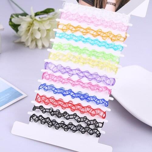 12 Pcs/pack Fashion Tattoo Rainbow Chokers Necklace Vintage Punk Elastic Women Jewelry