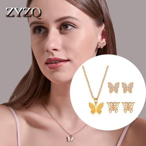 ZYZQ Exquisite Butterfly Necklace Earring Set Simple Classic Butterfly Earrings Trendy Wild Jewelry
