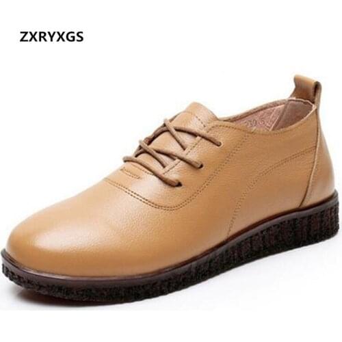 100% Natural Full Genuine Leather Womans Sneakers Shoes Flat Wear-resistant Non-slip Casual Shoes 2021 New Lace -up Women Shoes