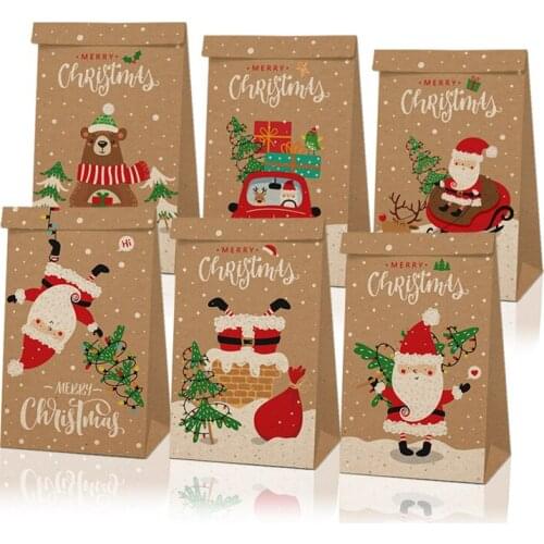12pc Merry Christmas Gift Bags Xmas Tree Plastic Packing Bag Snowflake Christmas Candy Box New Year Kids Favors Bag Noel Navidad