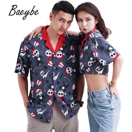 2021 fashion Cartoon skull print chemise homme casual Beach hawaiian button up shirts turn-down collar Short Sleeve men clothing