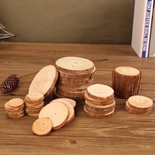 3-30cm Thick 1 Pack Natural Pine Round Unfinished Wood Slices Circles With Tree Bark Log Dihday Wedding Decoration for Tableware
