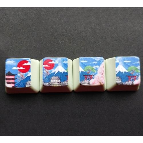 4pcs OEM R4 Colorful PBT Thicken Keycaps Mount Fuji Cute Cat Doraemon Cap For Cherry Mx Mechanical Keybaord WASD Arrow Key Cap