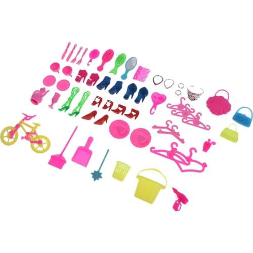 55Pcs/pack Dolls Accessories Shoes Clothes Hangers Handbag For Dolls