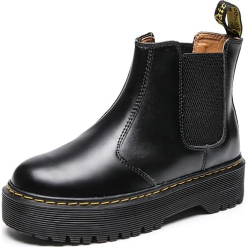 Chelsea Boots Chunky Boots Women Winter High Top Shoes Leather Ankle Boots Black Female Autumn Fashion Platform Booties Botas 41