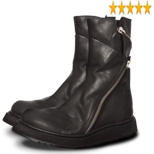 Design New 2021 Men Italian Zipper Punk Genuine Leather Boots Fashion Thick Platform Military Botas Motorcycle Biker Male Shoes