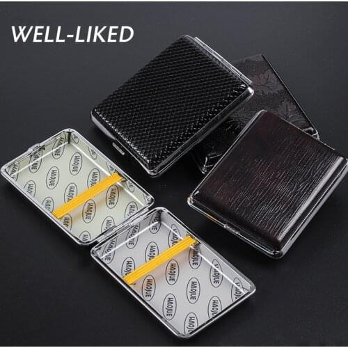 Hot Hold 12 16 18 20 Smoker Cigarette Case Box Classical Leather Metal Cigarettes Box Smoking Tobacco Case Box For Mens Gifts