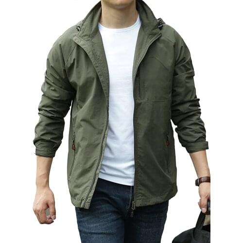 Mens Spring And Autumn Thin Hiking Jacket Waterproof Breathable Outdoor Sports Removable Cap Windproof Windbreaker Coats M-5XL