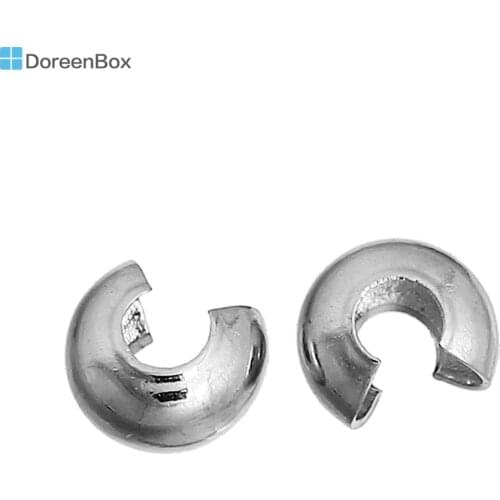 Doreen Box hot-500PCs Silver Color Crimp Beads Covers 4mm x3.5mm( 1/8" x 1/8")