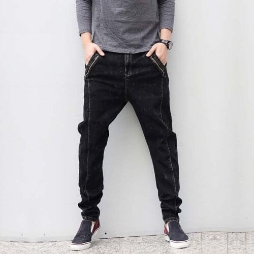 Hip Hop Harem Men Jeans Denim Pants Black Loose Casual Pants Baggy Trousers Big Size S-7XL