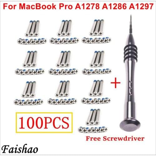 Faishao 100pcs / 10sets Bottom Case Cover Screws For Apple MacBook Pro 13" 15" 17" A1278 A1286 A1297 with Free Screwdriver