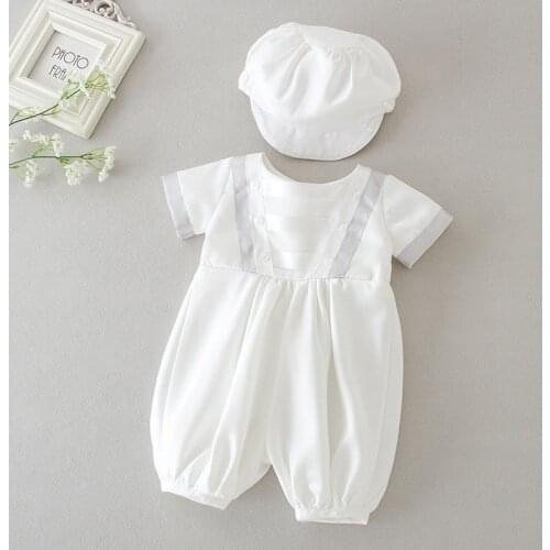 HAPPYPLUS Baby Boy Baptism Outfit with Hat First Second Birthday Clothes Boy Infant Summer Formal Gentleman Suits for Wedding