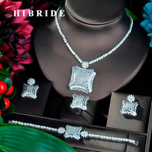 HIBRIDE Luxury Pendnat Square Shape Cubic Zirconia Jewelry Sets For Women Party Luxury Dubai Nigeria Wedding Jewelry Sets N-811