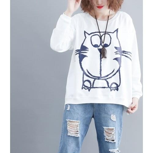 Cotton Women T shirt Big Size New 2021 Thin Print Long sleeve Women Tops