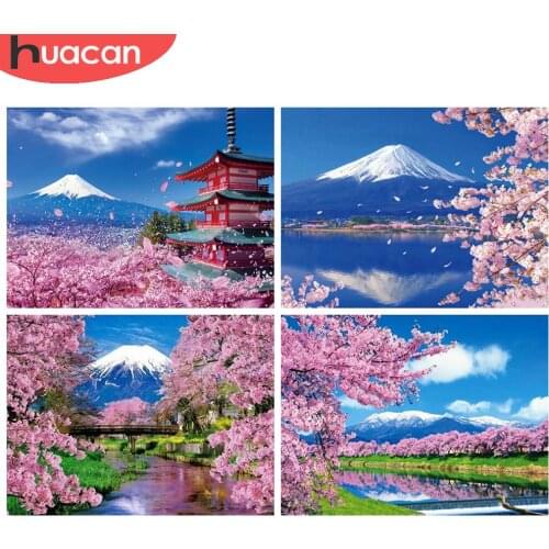 HUACAN Full Drill Square Diamond Painting 5D Landscape New Arrival Diamond Art Embroidery Cherry Blossoms Home Decoration