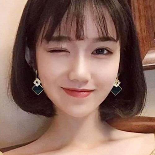 Needle Fashion Crystal Retro Square Eearrings Feminine Temperament Web Celebrity Joker Korea East Gate Jewelry