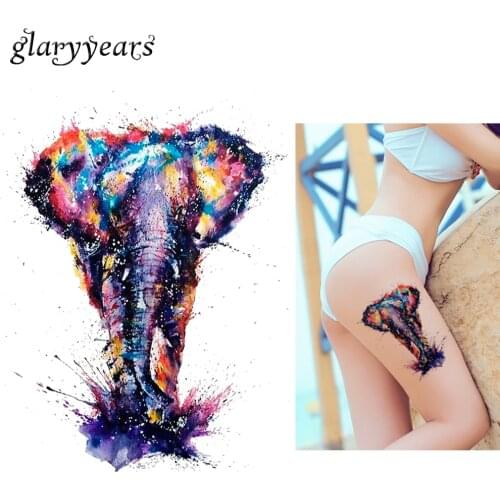 Hot 1pc Water Transfer Fake Tattoo KM-077 Colorful Drawing Elephant Decal Waterproof Temporary Tattoo Sticker for Women Body Art