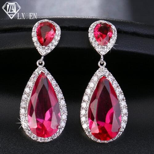 LXOEN Fashion Jewllery Four Colors Water-drop Zircon Drop Earring Cubic Zirconia Earrings for Women Wedding Trendy Jewelry