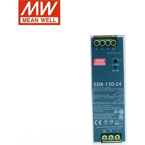 MEAN WELL EDR-150-24 150W 24V DIN Rail Switching Power Supply 110V/220V AC to 24V DC 6.5A Industrial Power Unit