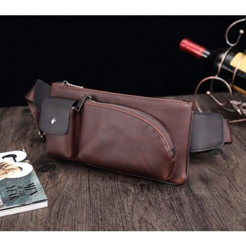 Man Belt Pouch Womens Bag PU Leather Waist Pack Wallet Travel Phone Bag Casual Large Phone Bags Small Waist Bag Leather For Men