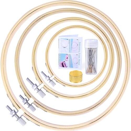 LMDZ Cross Stitch Hoop Set for Beginner, 4 Sizes Embroidery Hoops, Cross Stitch Circle, Embroidery Circle with 3 Sizes Needles