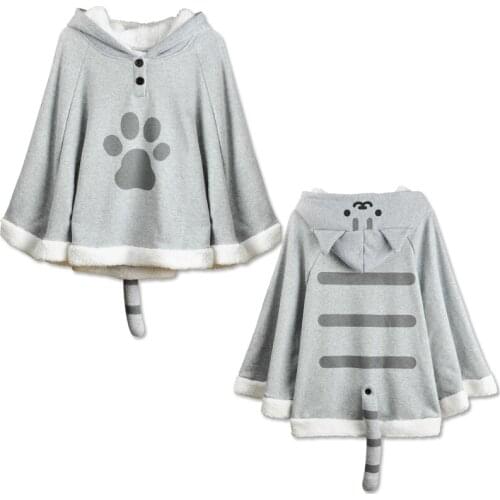 Neko Atsume Cosplay Costumes Grey Cat Misty Cloak Cape Outfit Xmas Gift Lolita Halloween Party Clothing Tops