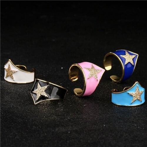 New Ins Vintage Gold-plated Geometric Star Ring Drop Oil Zircon Star Geometric Adjustable Ring For Women Girl Fashion Jewelry