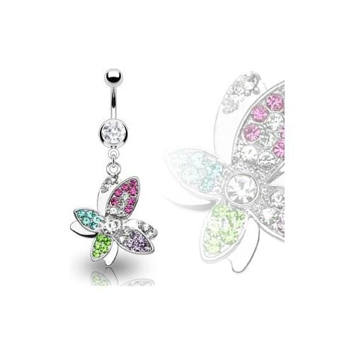 Wholesale Butterfly Dangle Ring Navel Ring Belly Button Ring Body Jewelry nickel-free5pcs/lot