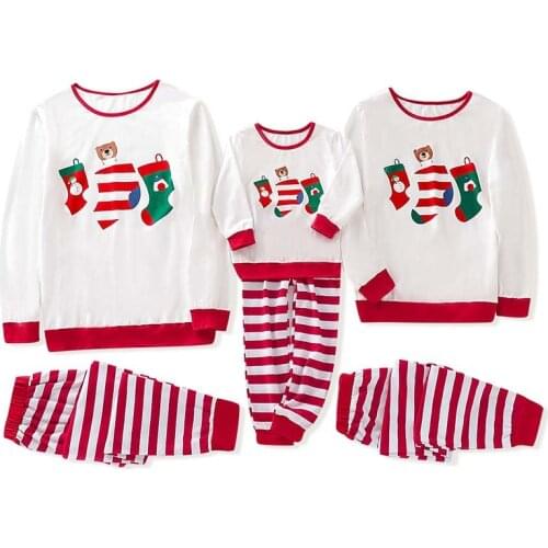 Two-piece Family Parent-child Pajamas Set Children Clothing Christmas Hat Suit Printing Home Service Cotton Soft Round colla