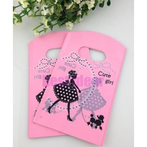 Pink Girl with a Dog Pattern 15X9cm Jewelry Packaging Gift Carrier Pouches For Boutique , Plastic Gift Bags 100pcs Free Shipping