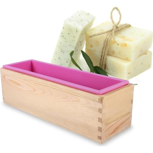 Silicone Soap Mold Rectangular Flexible Mould With Wooden Box For DIY Handmade Tool