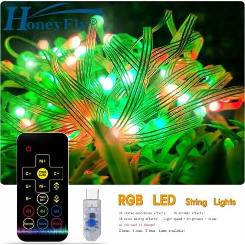 HoneyFly RGB LED String Light USB 5V 5M/10M Copper Wire String Lamp Waterproof Outdoor Fairy Lights Christmas Tree