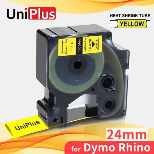 UniPlus 1805444 Heat Shrink Tube Label Tapes 24mm Replace Dymo Label Maker Rhino 6500 6000 5200 4200 5000 Black on Yellow Ribbon