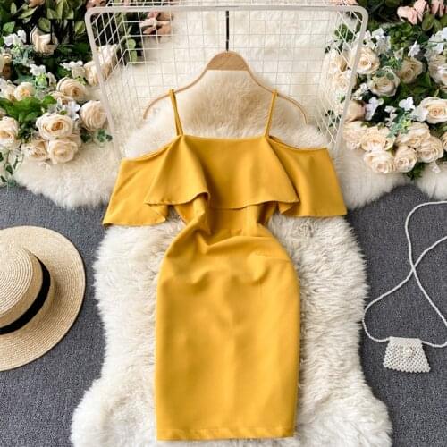 YuooMuoo Ins Fashion Off Shoulder Ruffled Mini Dress Club Night Party Dress Elegant Backless Bodycon Dress 2021 Summer Vestidos