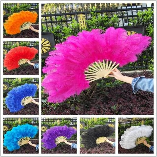 YY-tesco 5pcs/lot Ostrich Feathers Fan Bamboo Staves for Belly Dance Halloween Party Ornament Decor 15pcs bones Feathers Fan