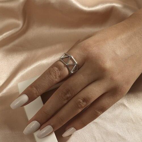MANGOSKY 925 Silver Simple Style Hollow Pattern Ring for Women