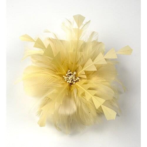 1Pieces Yellow Feather Flower Hair Accessories Woman Brooch Party Barrettes Bridal Wedding Plumage Headdress Hair Clip Wholesale