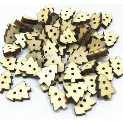 100pcs Natural Rustic Christmas Tree Wooden Buttons 2-Hole Xmas Crafts For Cardmaking Scrapbooking 12x15mm