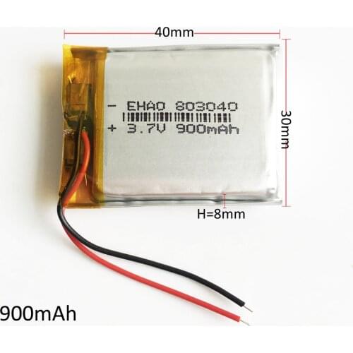 3.7V 900mAh 803040 Lithium Polymer Li-Po ion Rechargeable Battery For Mp3 MP4 MP5 GPS PSP mobile Pocket PC e-books bluetooth