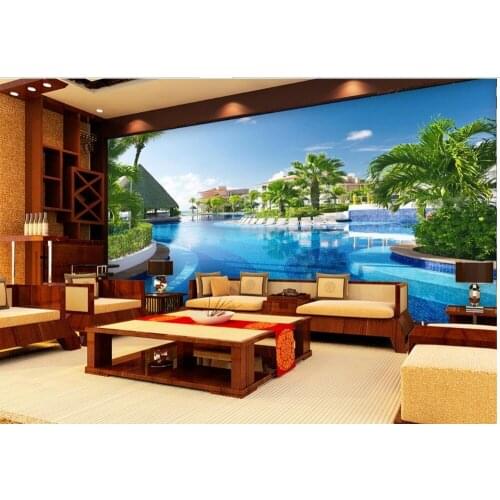 3d customized wallpaper custom 3d wallpaper Villa swimming pool sofa background wall photo 3d wallpaper