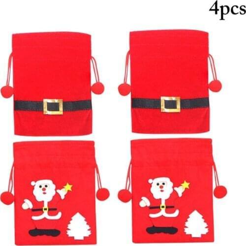 4Pcs/Set Christmas Gift Bags Cute Creative Novelty Drawstring Candy Bag Present Bag Xmas Decor Party Supplies