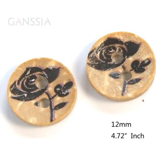 50pcs/lot Size:12mm Black Rose Coconut Round Buttons, for Clothing Sewing Accessories Women Baby Clothing Material (SS-1165)
