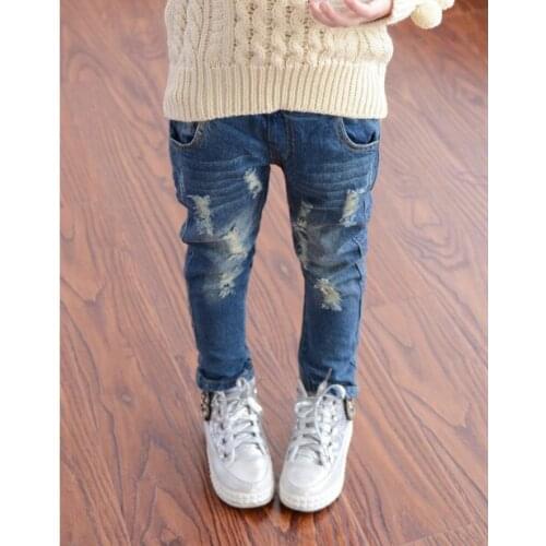 Free shipping 2017 New Boys Girls jeans Kids Hole Pants Clothing Fashion Childrens Denim Trousers For Spring Summer