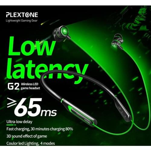 New PLEXTONE G2 low-latency neck hanging metal in-ear wireless bluetooth headset with microphone sports music gaming headset